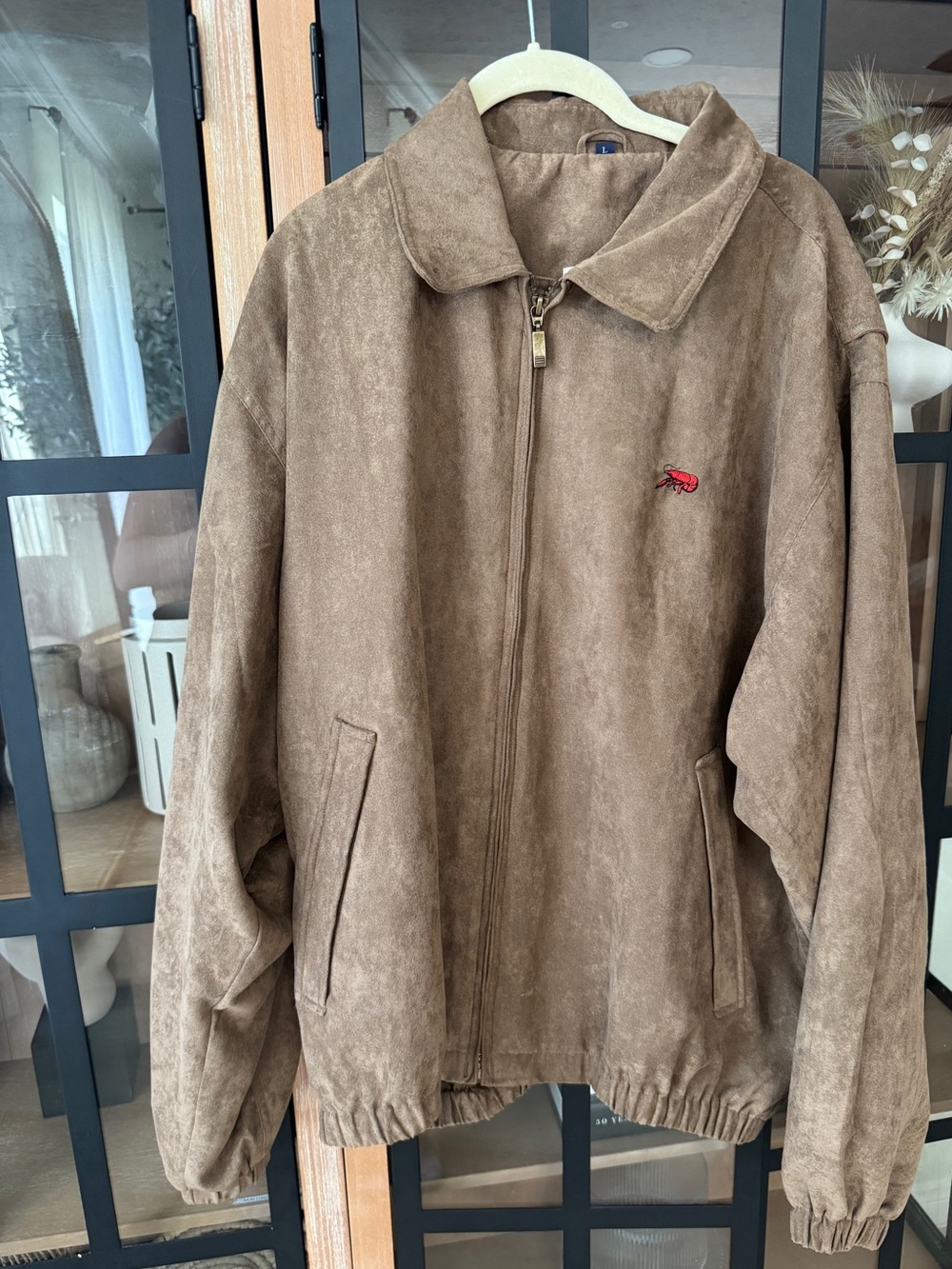 Vintage Cajun Crawfish jacket embroidered suede collar full zipper up Louisiana